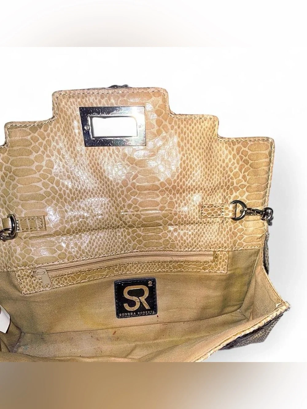 Sondra Robert’s Tan -Textured Snake Print Chain Clutch - Women Bags.
